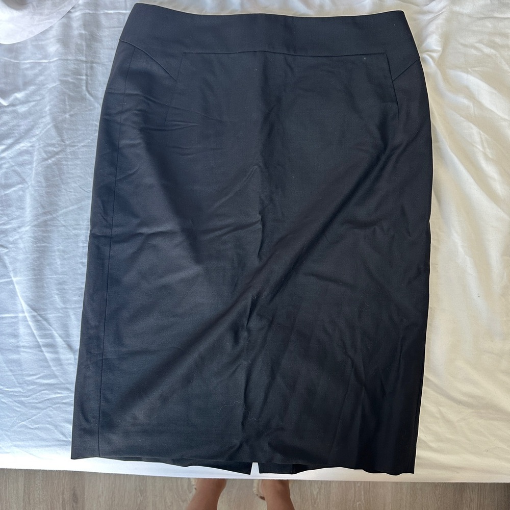 Ann Taylor Black High Waisted Midi Skirt with Subtle Back Slit